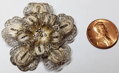 Vintage Filigree 900 Silver Floral Pin Brooch Signed Hallmarked Hs 900 • $22.06