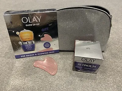 OLAY GLOW UP KIT GIFT SET - RETINOL 24 NIGHT CREAM 50 Ml GUA SHA STONE BAG • £19.99