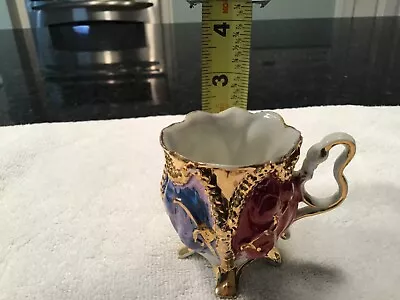 Antique Moustache Mustache Tea Cup Porcelain Cobalt Blue Burgundy And Gold • $35