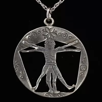 VTG Sterling Silver - SIGNED K DaVinci Vitruvian Man Pendant 30.5  Necklace - 5g • $5