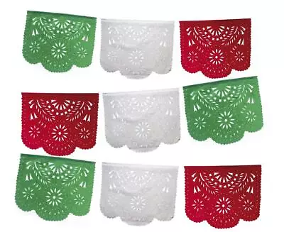 Mexican Papel Picado Banner. Tri Color .Green White And Red Vibrant Colors Ti... • $19.47