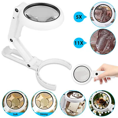 Magnifying Glass 8 LED Reading Light 5X 11X Jewelry Magnifier Handheld Standing • $12.98
