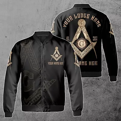 Lodge Name And Number Black And Rose Gold Freemason Unisex Bomber Jacket S-5XL • $44.59