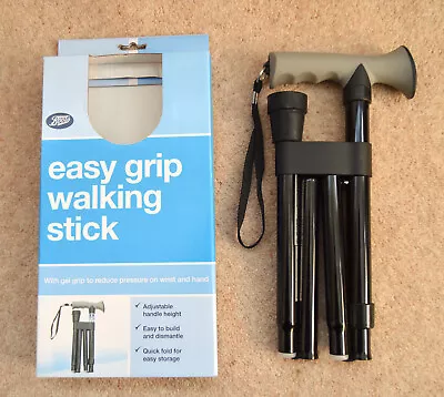 Boots Easy Grip Folding Black Adjustable Handle Height Quick Fold Walking Stick • £15