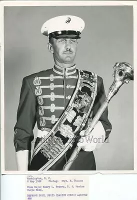 US Marine Drum Major Henry L. Peters With Baton Vintage Photo • $24