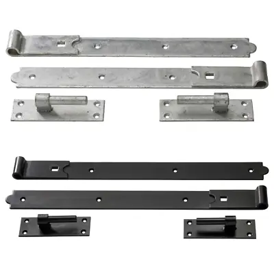 Heavy Duty Straight Hook And Bands Gate Hinges Garden Shed Galvanised Or Black • £28.99