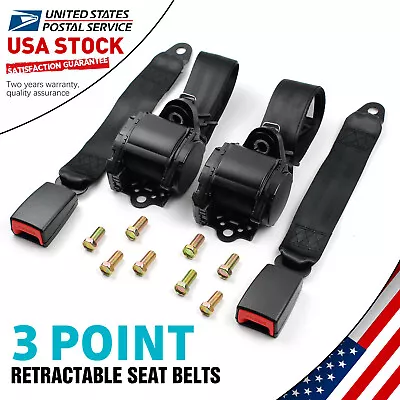2pcs 140'' Black 3 Point Retractable Car Seat Lap Belt For 2019 Toyota Camry • $41.98