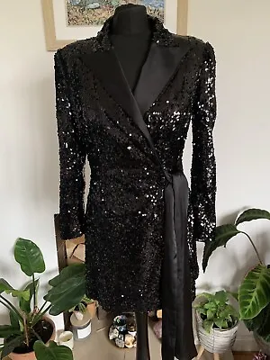 $61.02 • Buy ZARA Black Sequin Sparkly Wrap Blazer Tuxedo Jacket Dress - Size M BLOGGERS FAV