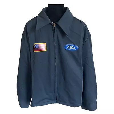 Vintage Ford Mechanic Jacket Size XL Gray Polyester 80s Riverside Racing Jacket • $69.95