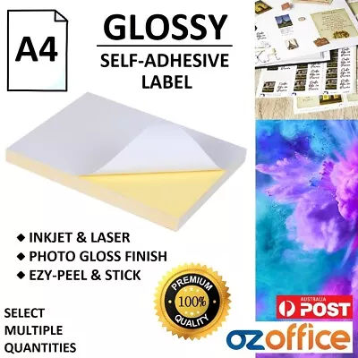 $6.95 • Buy A4 Glossy Self Adhesive Sticker Label Paper - Inkjet & Laser Print Compatible