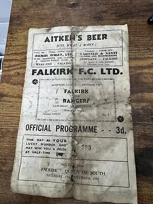 52/3 Falkirk  V  RANGERS  SCOTTISH Football Programme ORIGINAL • £9.99