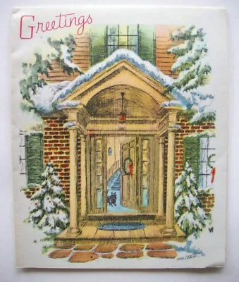 40's Snowy Front Entry Scotty Scottie Dog Vintage Christmas Greeting Card *E10 • $6.99