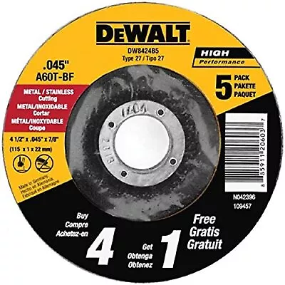 DEWALT Cutting Wheel All Purpose 4-1/2-Inch 5-Pack (DW8424B5) • $23.03