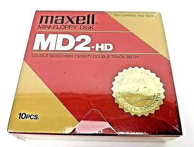 Maxell MD2-HD Mini Floppy Disk 5 1/4  Soft Sectored Double Sided 10 Pack NEW • $12.95