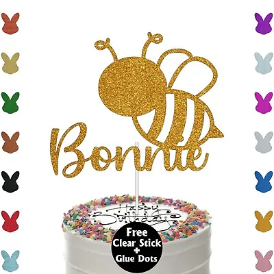 Personalised Bee Design Glitter Cake Topper Any Name Birthday Party Decoration • £2.95