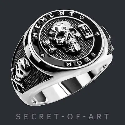 £153.09 • Buy Memento Mori Ring Vanitas Silver 925 Skull Masonic Knights Templar Jewelry Biker