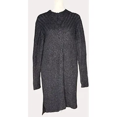 Milly Wool Blend Ribbed Cable Knit Sweater Dress Long Sleeve Dark Gray M • $16