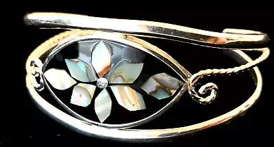 Vintage/Retro Signed Alpaca Mexico Abalone Flower Inlay Silver Cuff Bracelet • $7.79