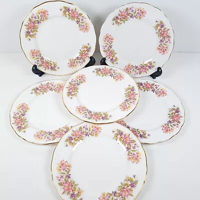 Colclough Wayside Honeysuckle Salad Plates Bone China England Vintage 21cm X  6 • £25.01