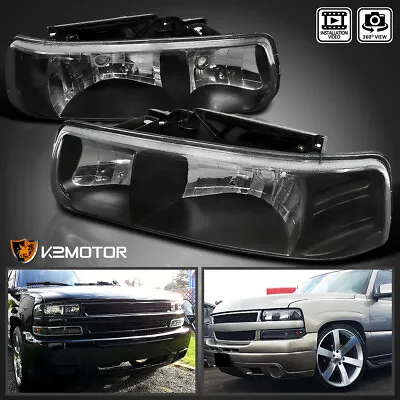 Black Fits 1999-2002 Chevy Silverado 2000-2006 Tahoe Suburban Headlights Pair • $43.95