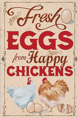 Fresh Eggs From Happy Chickens Aluminium Metal Sign Vintage Bar Garage • £4.75