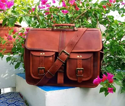 Vintage Bag Leather Messenger Office Laptop Shoulder Briefcase Genuine New • $90