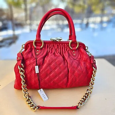 Marc Jacobs Red Quilted Leather Satchel Stam Shoulder Bag Kiss Lock • $680