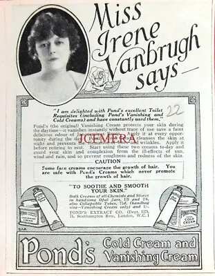 POND'S Vanishing Cream Toiletries Advert IRENE VANBRUGH : Antique 1921 Print • £1.97