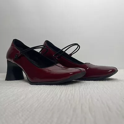 Vintage 90s Alec Red Patent Leather Square Toe Mary Jane Pumps Shoes Size 8.5 • $75.60