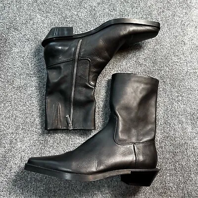 $59 • Buy Zara Boots Womens EU 41 US 10 Black Leather Zip Up Ankle Block Heel Morocco Made
