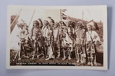 RPPC  Indian Chiefs At Pow Wow In War Regalia Real Photo Postcard • $14.99