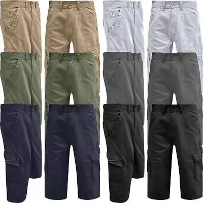 Mens Ex-Wrangler Long Length 3/4 Cargo Combat Three Quarter Chino Twill Shorts • £11.99