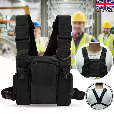 Holster Vest Rig Bag Pocket Radio Chest Harness Chest Front Pack Pouch Walkie UK • £14.94