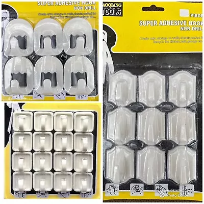 £3.49 • Buy Self Adhesive Hooks White Plastic Strong Sticky Stick On Wall Door Hang
