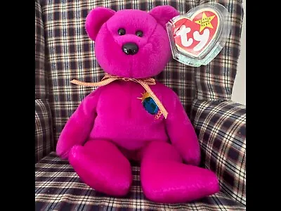 Rare Ty Beanie Babies Millennium “millenium” Purple Beanie Bear 1999 Retired • $999