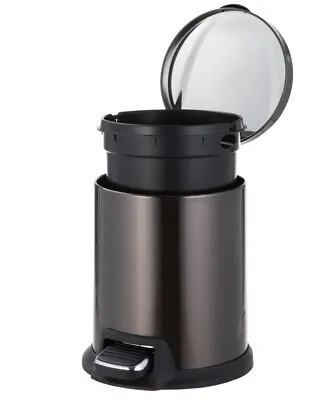 Trash Can 5L Round Pedal Bin Black Stainless Steel J27 • $119.99