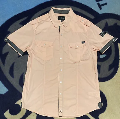 Men Marc EckŌ Casual Dress Captains Cotton Blend Button Up Collar Shirt Lg Peach • $16