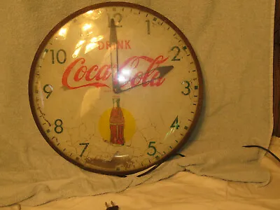 Vintage 1950's Original 15  Round Coca-cola Bottle In Sun Pam Light Up Clock    • $378