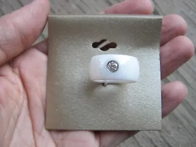 White Ceramic 12mm Ring With Cubic Zirconia Size 8 Never Used Excellent Cond! • $24.95