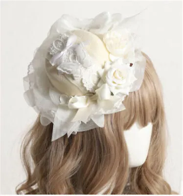 Lady White Fascinator Mini Hat Hair Clip Floral Butterfly Veil Classic Lolita • $23.99
