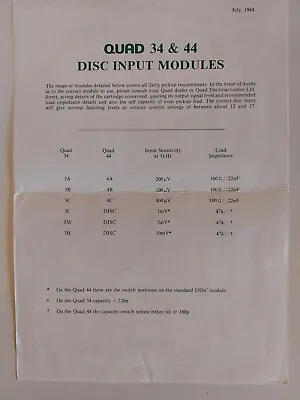 Quad 33-44 Disc Input Modules List • £3.50