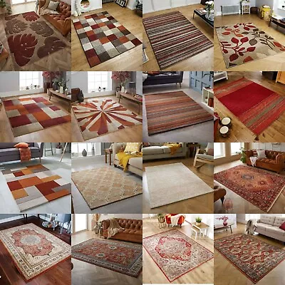 Orange TERRACOTTA Rugs Modern Floral Geometric Traditional Rug Carpet Runner Mat • £239.99