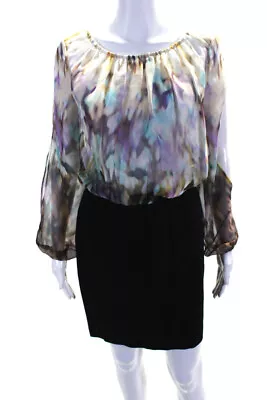 Aidan Aidan Mattox Womens Multicolor Abstract Black Boat Neck Pencil Dress Size4 • $45.74