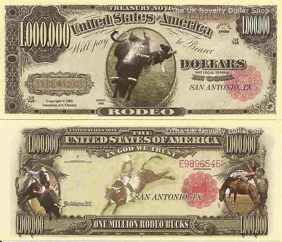 Rodeo Cowboy Bucking Bronco Million Dollar Bills X 2 San Antonio Texas American • £1.99