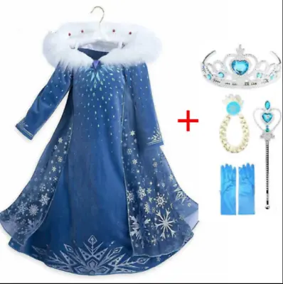 Kids Costume Frozen 2 Elsa Dress Up Girls Fancy  Party Cosplay Outfit Gifts% • £17.51