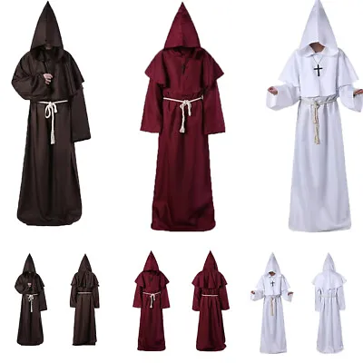 New Halloween Mens Monk Cosplay Robe Cloak Capes Friar Medieval Priest Costume • $26.59