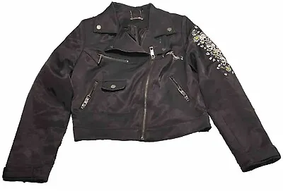 Ed Hardy Christian Audigier Motorcycle Jacket Blk Skull Studded Rhinestone Sz M • $59.99