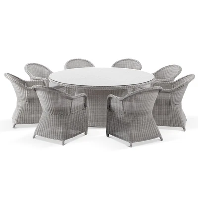 $4499 • Buy NEW Plantation 8 Seater Outdoor Wicker Round Patio Dining Table + Chairs Setting