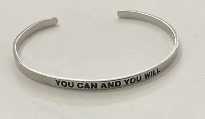 “You Can And You Will” Silver Tone Motto Cuff 1.8” Wide Bracelet • $3.99