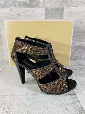 Michael Kors Berkley TStrap Heel Bronze Women Size 8 Glitter Sparkle W/ Box • $29.99